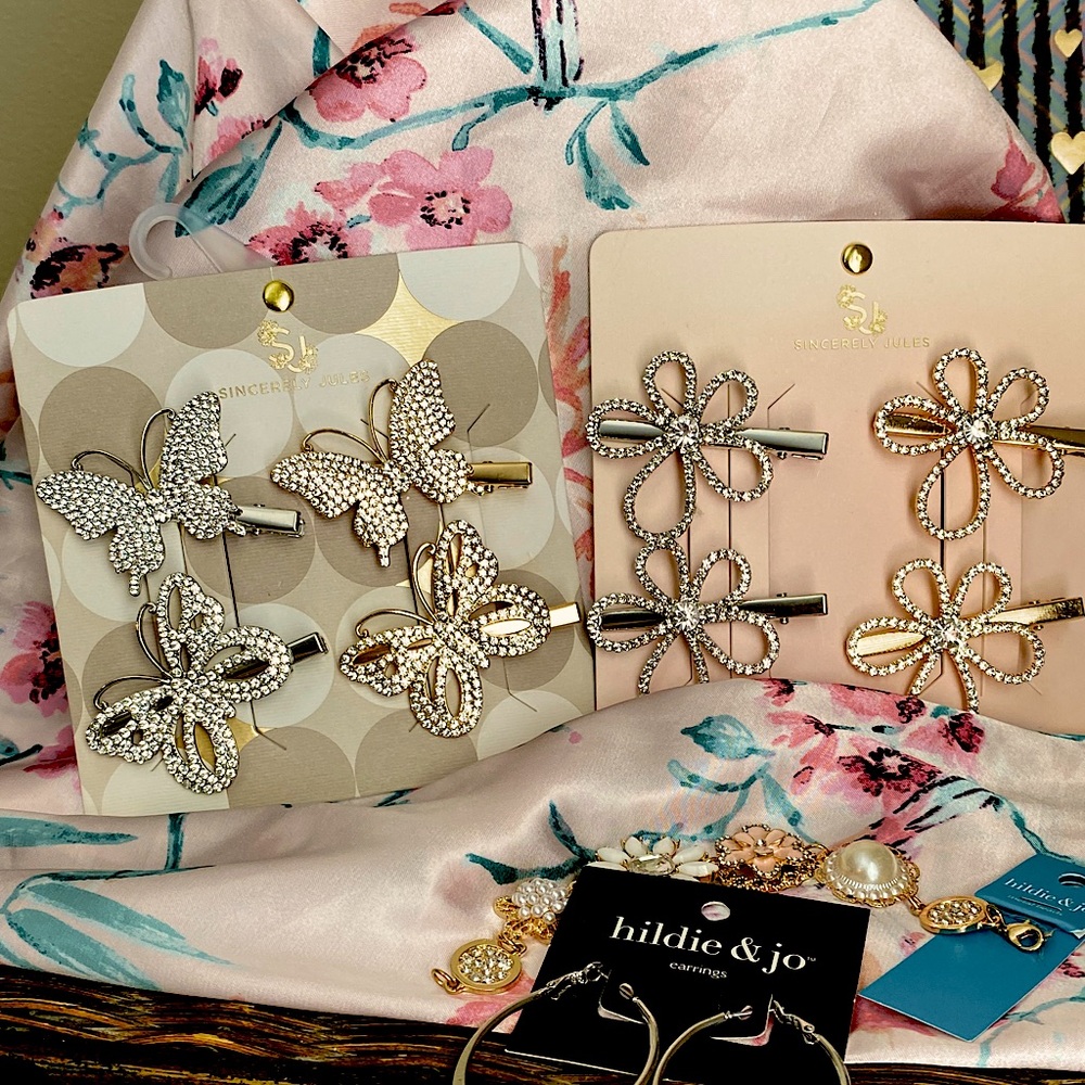 Sincerely Jules Crystal Butterfly and Flower Hair Clips